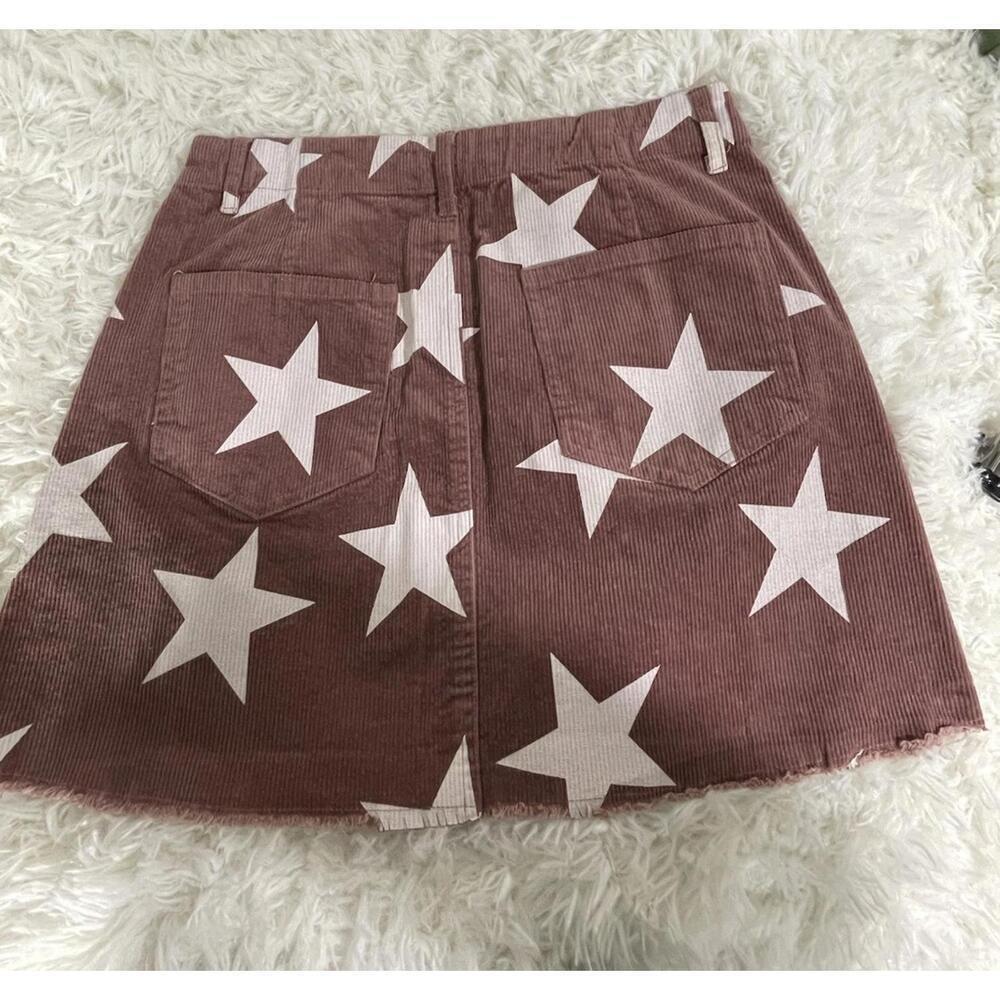ALTAR’D STATE Mauve White Star Corduroy Mini Skirt Raw Hem Western Boho Sz Small - Picture 2 of 3